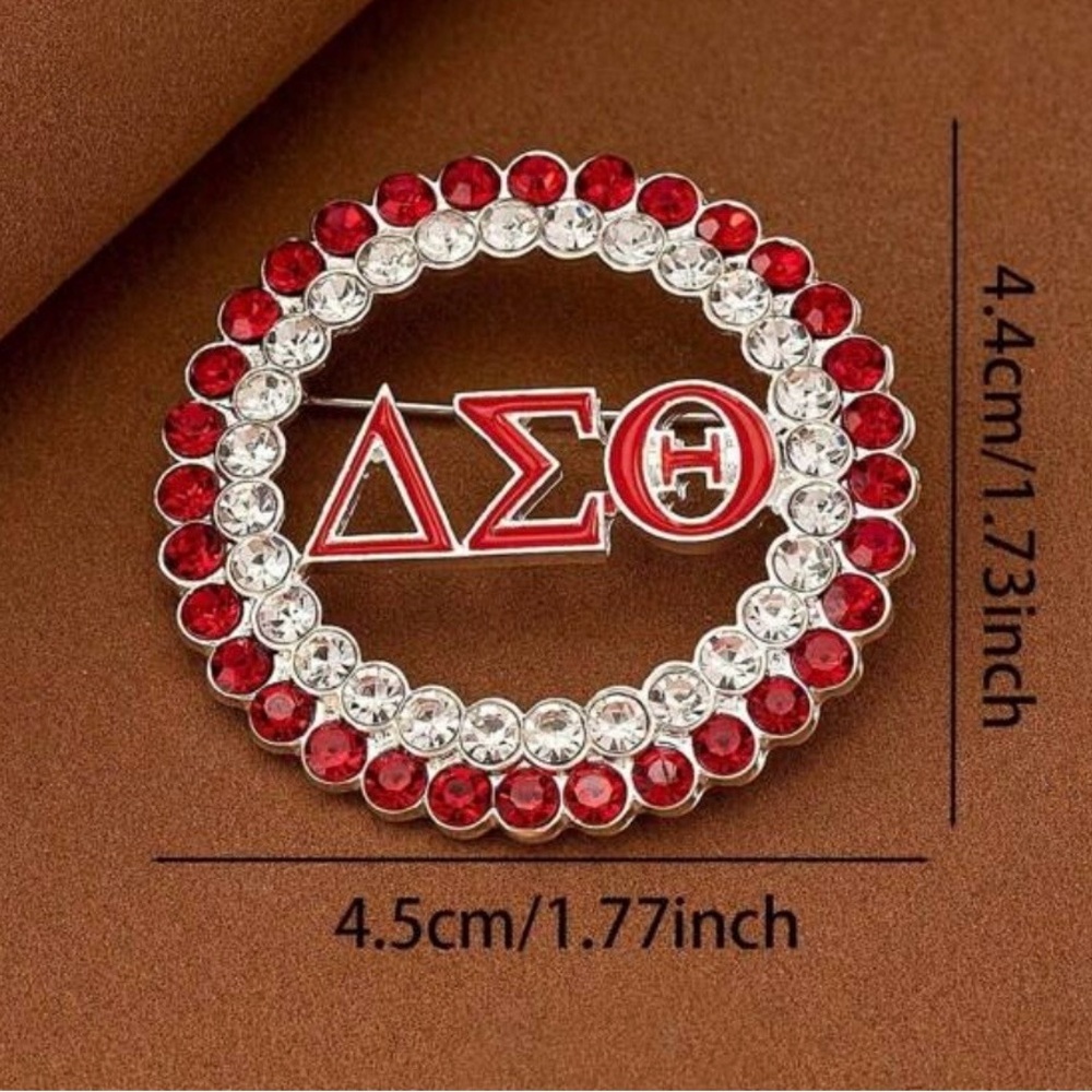 Delta Sigma Theta Inspired Greek Letter Red/Silver Rhinestone Lapel Pin - Picture 2 of 3